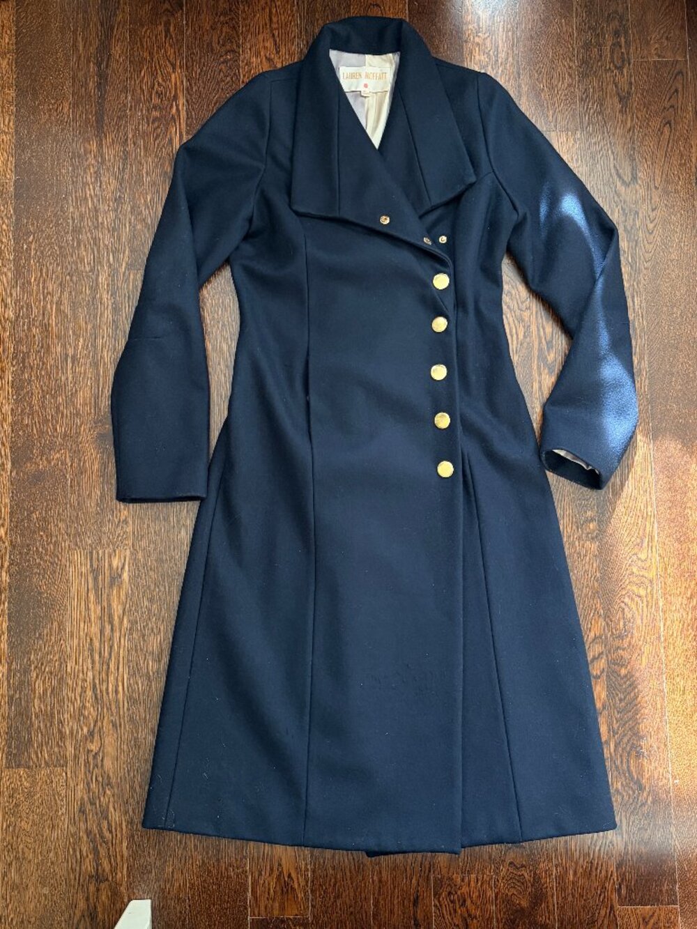 Vintage Lauren Moffatt Long navy wool blend military style coat-Small